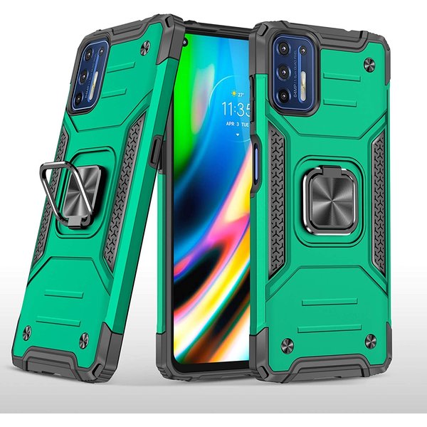 Ntech Hoesje geschikt voor Motorola G9 Plus Hoesje Heavy Duty Armor Hoesje Groen - Hoesje geschikt voor Motorola G9 Plus Case Kickstand Ring cover met Magnetisch Auto Mount