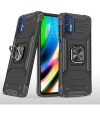 Ntech Motorola G9 Plus Hoesje Heavy Duty Armor Hoesje Zwart - Motorola G9 Plus Case Kickstand Ring cover met Magnetisch Auto Mount