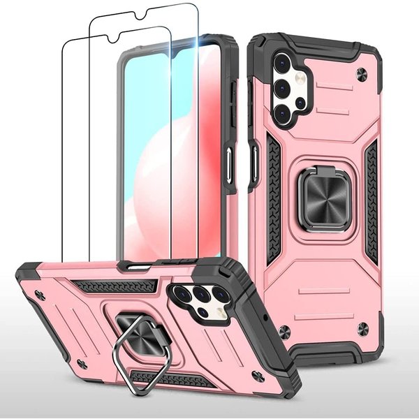 Ntech  Hoesje Geschikt Voor Samsung Galaxy A32 4G Hoesje Heavy Duty Armor Hoesje Rose Goud - Galaxy A32 4G Case Kickstand Ring cover met Magnetisch Auto Mount- Hoesje Geschikt Voor Samsung Galaxy A32 4G screenprotector 2 pack