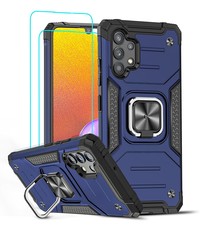 Ntech Samsung Galaxy A32 4G Hoesje Heavy Duty Armor Hoesje Blauw - Galaxy A32 4G Case Kickstand Ring cover met Magnetisch Auto Mount- Samsung A32 4G screenprotector 2 pack