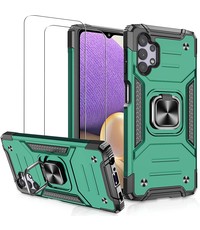 Ntech Samsung Galaxy A32 4G Hoesje Heavy Duty Armor Hoesje Groen - Galaxy A32 4G Case Kickstand Ring cover met Magnetisch Auto Mount- Samsung A32 4G screenprotector 2 pack