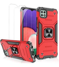 Ntech Samsung A22 Hoesje Heavy Duty Armor Hoesje Rood - Samsung Galaxy A22 5G Case Kickstand Ring cover met Magnetisch Auto Mount- Samsung A22 5G screenprotector 2 pack