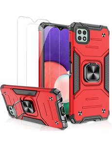 Ntech Samsung A22 Hoesje Heavy Duty Armor Hoesje Rood - Samsung Galaxy A22 5G Case Kickstand Ring cover met Magnetisch Auto Mount- Samsung A22 5G screenprotector 2 pack