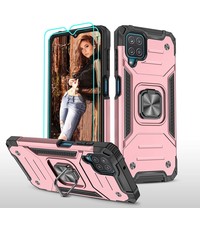 Ntech Samsung A22 Hoesje Heavy Duty Armor Hoesje Rose Goud - Samsung Galaxy A22 5G Case Kickstand Ring cover met Magnetisch Auto Mount- Samsung A22 5G screenprotector 2 pack