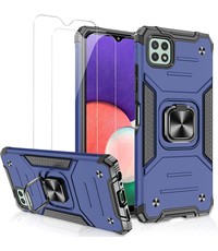 Ntech Samsung A22 Hoesje Heavy Duty Armor Hoesje Blauw - Samsung Galaxy A22 5G Case Kickstand Ring cover met Magnetisch Auto Mount- Samsung A22 5G screenprotector 2 pack