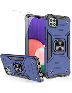 Ntech Samsung A22 Hoesje Heavy Duty Armor Hoesje Blauw - Samsung Galaxy A22 5G Case Kickstand Ring cover met Magnetisch Auto Mount- Samsung A22 5G screenprotector 2 pack