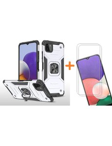 Ntech Samsung A22 Hoesje Heavy Duty Armor Hoesje Zliver - Samsung Galaxy A22 5G Case Kickstand Ring cover met Magnetisch Auto Mount- Samsung A22 5G screenprotector 2 pack