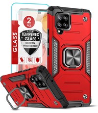 Ntech Samsung A42 Hoesje Heavy Duty Armor Hoesje Rood - Samsung Galaxy A42 5G hoesje Kickstand Ring cover met Magnetisch Auto Mount- Samsung A42 5G screenprotector 2 pack