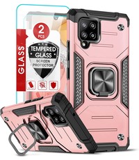 Ntech Samsung A42 Hoesje Heavy Duty Armor Hoesje Rose Goud - Samsung Galaxy A42 5G hoesje Kickstand Ring cover met Magnetisch Auto Mount- Samsung A42 5G screenprotector 2 pack