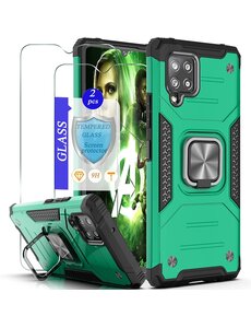Ntech Samsung A42 Hoesje Heavy Duty Armor Hoesje Groen - Samsung Galaxy A42 5G hoesje Kickstand Ring cover met Magnetisch Auto Mount- Samsung A42 5G screenprotector 2 pack