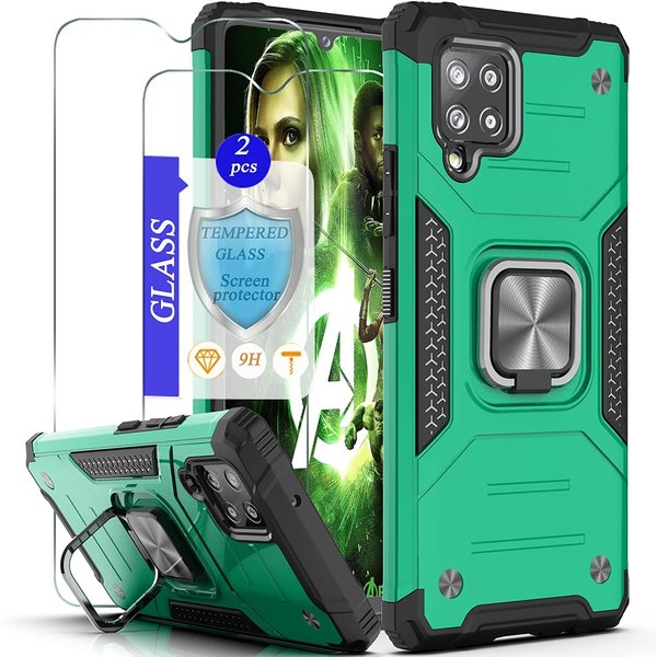 Ntech  Hoesje Geschikt Voor Samsung Galaxy A42 Hoesje Heavy Duty Armor Hoesje Groen - Hoesje Geschikt Voor Samsung Galaxy A42 5G hoesje Kickstand Ring cover met Magnetisch Auto Mount- Hoesje Geschikt Voor Samsung Galaxy A42 5G screenprotector 2 pack