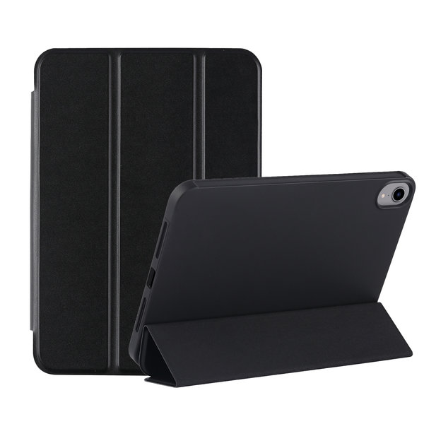 Ntech Hoes geschikt voor iPad Mini 6 hoes Zwart - Hoes geschikt voor iPad Mini 2021 hoes - Hoes geschikt voor iPad Mini 6 case cover - Hoes geschikt voor iPad Mini 6 bookcase - Hoes geschikt voor iPad Mini 6 hoesje soft Silicone smart cover