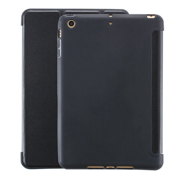 Ntech Hoes geschikt voor iPad Mini 4 Zwart - Hoes geschikt voor iPad Mini 2 / 3 hoes Trifold Smart cover - Hoes geschikt voor iPad Mini hoes - Hoes geschikt voor iPad Mini 5 hoes bookcase - Hoes geschikt voor iPad Mini 1/2/3 hoesje soft Silicone Trifold case -