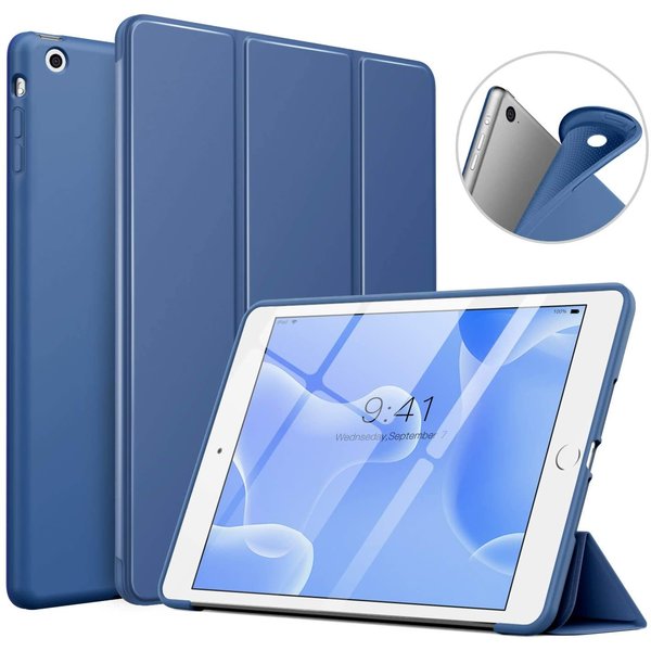 Ntech Hoes geschikt voor iPad Mini 4 Donker Blauw - Hoes geschikt voor iPad Mini 2 / 3 hoes Trifold Smart cover - Hoes geschikt voor iPad Mini hoes - Hoes geschikt voor iPad Mini 5 hoes bookcase - Hoes geschikt voor iPad Mini 1/2/3 hoesje soft Silicone Trifold