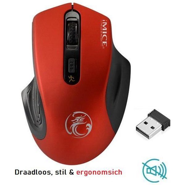 iMice iMice USB Draadloze Stijlvolle Stille Muis - Strak Ontwerp - Dpi Aanpasbaar - Rood