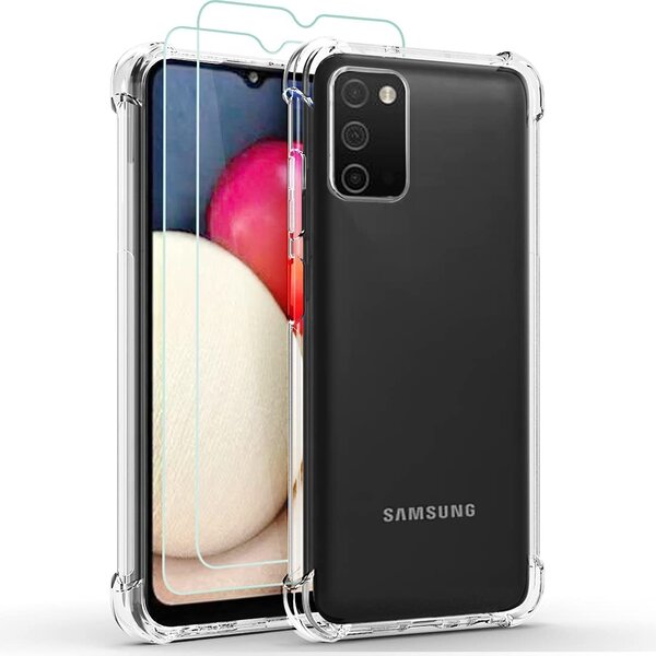 Ntech Hoesje Geschikt Voor Samsung Galaxy A03s Hoesje Shock Proof Case Met 2x Screenprotector - Hoesje Geschikt Voor Samsung Galaxy A03s Hoesje Transparant Siliconen Case Cover - Hoesje Geschikt Voor Samsung Galaxy A03s Screenprotector