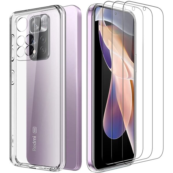 Ntech Hoesje geschikt voor Xiaomi Redmi Note 11 Hoesje Transparant cover Case Met 3x Screenprotector -Redmi Note 11 Hoesje Silicone Transparant Case Cover - Xiaomi Redmi Note 11 Screenprotector