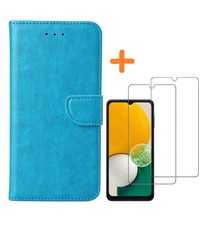 Ntech Samsung Galaxy A13 5G / A04s hoesje bookcase Met 2x screenprotector beschermglas – Blauw