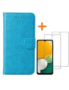 Ntech Samsung Galaxy A13 5G / A04s hoesje bookcase Met 2x screenprotector beschermglas – Blauw
