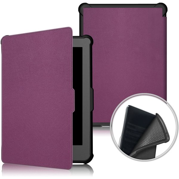 Ntech Geschikt voor Kobo Clara HD hoes Paars Bookcase - Geschikt voor Kobo clara hd cover Smart case - Geschikt voor Kobo clara hoes- hoes Geschikt voor Kobo Clara HD - Kunstleer - Trifold Bookcase hoesje