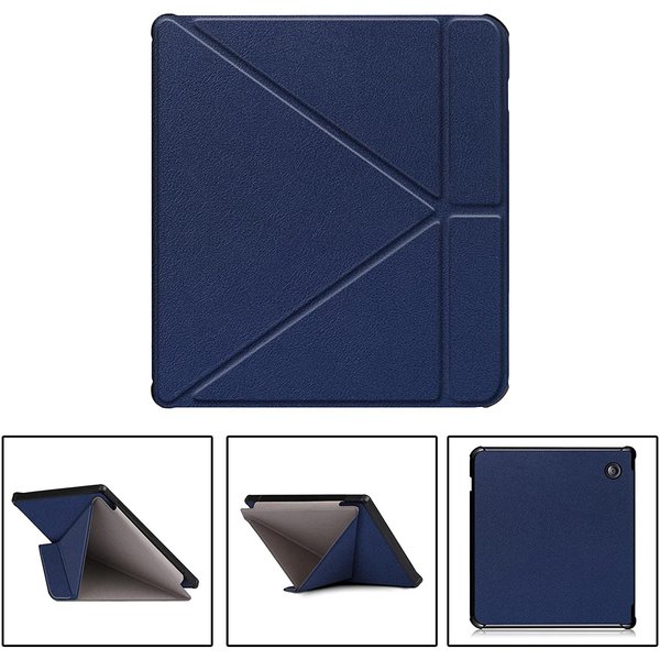 Ntech Geschikt voor Kobo Clara HD hoes Donker Blauw Bookcase - Geschikt voor Kobo clara hd cover Smart case - Geschikt voor Kobo clara hoes- hoes Geschikt voor Kobo Clara HD - Kunstleer - Trifold Bookcase hoesje