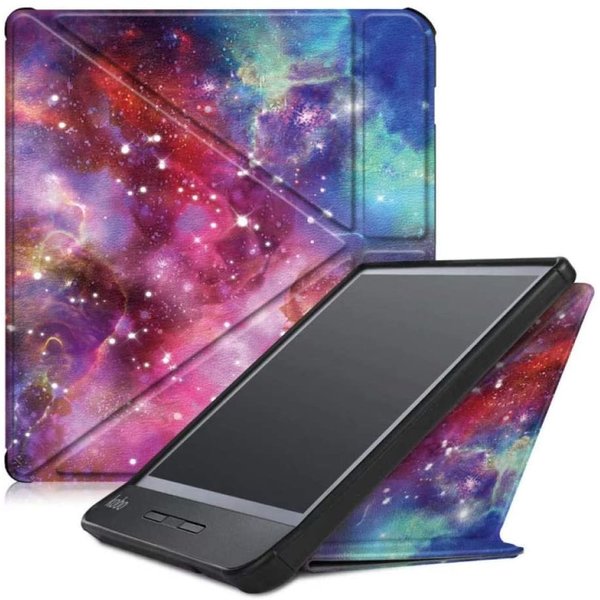 Ntech Geschikt voor Kobo Clara HD hoes Galaxy Print Bookcase - Geschikt voor Kobo clara hd cover Smart case - Geschikt voor Kobo clara hoes- hoes Geschikt voor Kobo Clara HD - Kunstleer - Trifold Bookcase hoesje