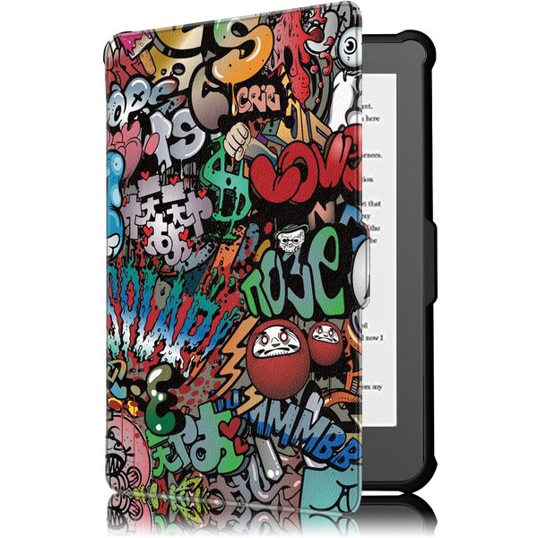 Ntech Geschikt voor Kobo Clara HD hoes Graffity Print Bookcase - Geschikt voor Kobo clara hd cover Smart case - Geschikt voor Kobo clara hoes- hoes Geschikt voor Kobo Clara HD - Kunstleer - Trifold Bookcase hoesje