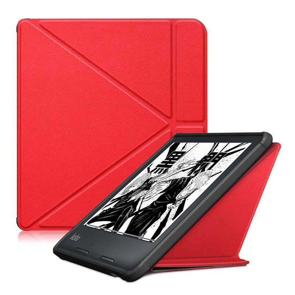 Ntech Geschikt voor Kobo Clara HD hoes Rood Bookcase - Geschikt voor Kobo clara hd cover Smart case - Geschikt voor Kobo clara hoes- hoes Geschikt voor Kobo Clara HD - Kunstleer - Trifold Bookcase hoesje