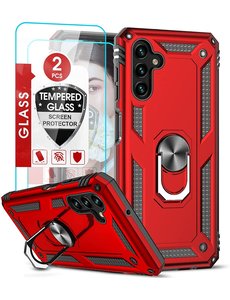 Ntech Samsung A13 Hoesje kickstand Armor Rood - Samsung Galaxy A13 hoes met Ring houder TPU backcover hoesje - Galaxy A13 5G screenprotector 2 pack