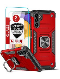 Ntech Samsung A13 Hoesje Heavy Duty Armor Hoesje Rood - Galaxy A13 5G Case Kickstand Ring cover met Magnetisch Auto Mount- Samsung A13 screenprotector 2 pack