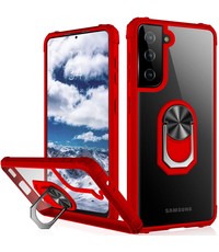 Ntech Samsung Galaxy S21 hoesje Premium Shock Proof transparant Rood randen met kickstand