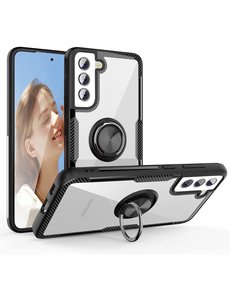 Ntech Samsung Galaxy S21 FE Hoesje met Ring houder Zwart