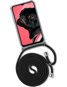 Ntech Samsung A32 Hoesje transparant silicone met Koord - Samsung Galaxy A32 4G hoesje met koord - hoesje Galaxy A32 met koord draagkoord TPU backcover - Zwart
