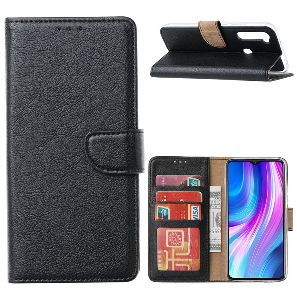 Ntech Hoesje Geschikt voor Xiaomi Redmi Note 8 (2019/2021) Hoesje Zwart - Hoesje Geschikt voor Xiaomi Note 8 2021 bookcase met Pasjeshouder - Note 8 2019 case Portemonnee cover