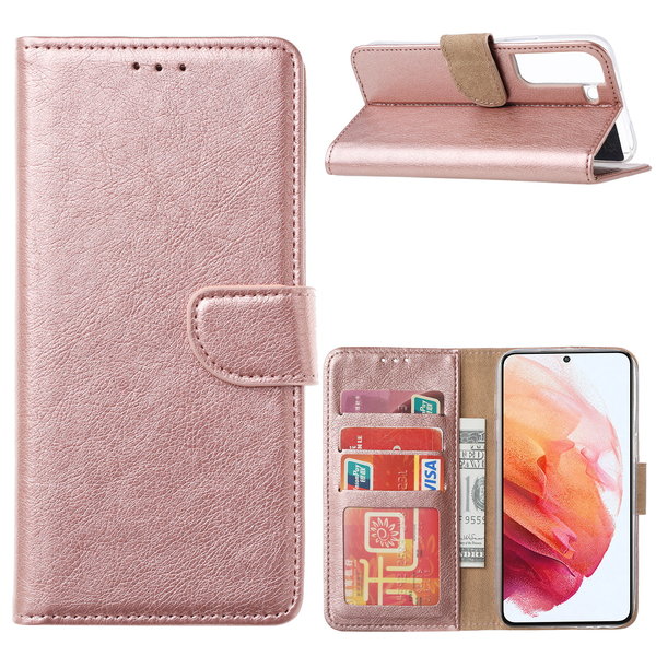 Ntech Hoesje Geschikt Voor Samsung Galaxy S22 Hoesje BookCase Rose Goud - Hoesje Geschikt Voor Samsung Galaxy s22 hoesje wallet case - Hoesje Hoesje Geschikt Voor Samsung Galaxy S22 bookcase - Galaxy S22 portemonnee hoesje book case cover