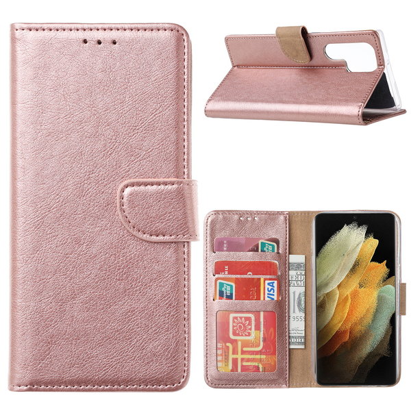 Ntech Hoesje Geschikt Voor Samsung Galaxy S22 Ultra Hoesje BookCase Rose Goud - Hoesje Geschikt Voor Samsung Galaxy s22 Ultra hoesje wallet case - Hoesje Hoesje Geschikt Voor Samsung Galaxy S22 Ultra bookcase - Galaxy S22 Ultra portemonnee hoesje book case cove