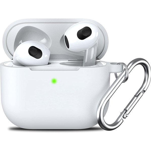 Ntech Hoesje Geschikt voor Apple Airpods 3 hoesje Silicone Case Wit - Hoesje Geschikt voor Apple Airpodss 3 Case Siliconen Hoes - Hoesje Geschikt voor Apple Airpodss 3 Hoes Cover