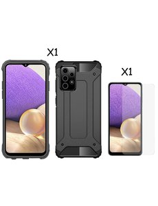 Ntech Samsung A33 5G Hoesje Schokbestendig Hybride hoesje - Samsung Galaxy A33 Hoesje Rugged Armour Cover Heavy Duty Zwart - Galaxy A33 1x Screenprotector