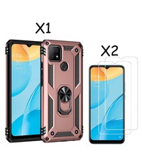 Ntech Oppo A15 Hoesje armor Met ring houder Rose Goud - Oppo A15s hoesje  / Oppo A35 2021 hoesje met Kickstand TPU backcover hoesje - Oppo A15 / A15s screenprotector 2 pack