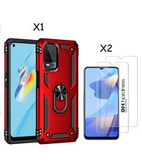 Ntech Oppo A16 Hoesje armor Met ring houder Rood - Oppo A16s hoesje  / Oppo A54s hoesje met Kickstand TPU backcover hoesje - Oppo A16 / A16s screenprotector 2 pack