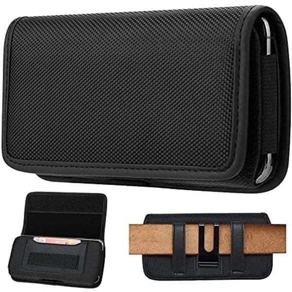 Ntech Riem Holster Hoesje - Universeel Telefoonhoesje Nylon Holster 5.5 Hoesje Geschikt Voor Samsung Galaxy S22 ultra hoesje / Hoesje Geschikt Voor Samsung Galaxy S22 hoesje / Sasmung S22 Plus / Hoesje Geschikt Voor Samsung Galaxy A13 / A53/ A73/ A33 / Zwart