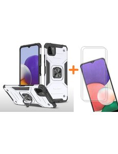 Ntech Samsung A22 Hoesje Heavy Duty Armor Hoesje Zliver - Galaxy A22 4G Case Kickstand Ring cover met Magnetisch Auto Mount- Samsung A22 4G screenprotector 2 pack