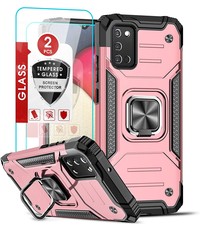 Ntech Samsung A03s Hoesje Heavy Duty Armor Hoesje Rose Goud - Galaxy A03S Case Kickstand Ring cover met Magnetisch Auto Mount- Samsung A03S screenprotector 2 pack