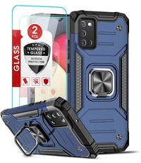 Ntech Samsung A03s Hoesje Heavy Duty Armor Hoesje Blauw - Galaxy A03S Case Kickstand Ring cover met Magnetisch Auto Mount- Samsung A03S screenprotector 2 pack