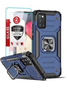 Ntech Samsung A03s Hoesje Heavy Duty Armor Hoesje Blauw - Galaxy A03S Case Kickstand Ring cover met Magnetisch Auto Mount- Samsung A03S screenprotector 2 pack
