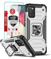 Ntech Samsung A03s Hoesje Heavy Duty Armor Hoesje Zliver - Galaxy A03S Case Kickstand Ring cover met Magnetisch Auto Mount- Samsung A03S screenprotector 2 pack