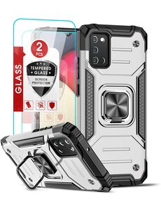 Ntech Samsung A03s Hoesje Heavy Duty Armor Hoesje Zliver - Galaxy A03S Case Kickstand Ring cover met Magnetisch Auto Mount- Samsung A03S screenprotector 2 pack
