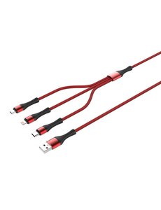 Ntech oplaadkabel USB Kabel Rood - 3 in 1 usb kabel micro usb - usb kabel samsung - usb kabel Geschikt voor iPhone - Apple Lightning / USB-C / Micro-USB - Phone Charging cable - Geschikt voor iPhone oplaadkabel - iPad Oplaadkabel - Samsung Oplader - Oplaadkabe
