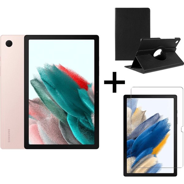 Merkloos Samsung Galaxy Tab A8 (2021) - 32GB - Wifi - 10.5 inch - Pink Gold + Draaibare hoes + Screenprotector tempered glass