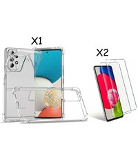 Ntech Samsung A53 5G Hoesje transparant Anti Shock silicone hoesje - Samsung Galaxy A53 5G hoesje silicone Backcover hoesje - Samsung A53 Screenprotector Glazen 2 pack